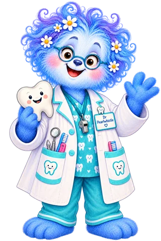 Dr. Pearlwhistle, the blue fluffy Collywobble dentist
