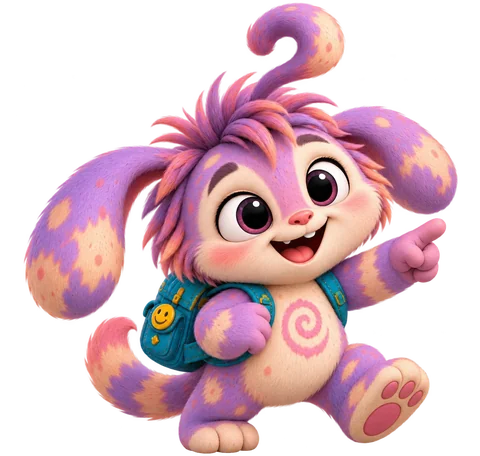 Echo, a tiny purple Little Grumblegruff with crossed arms and a mischievous grin