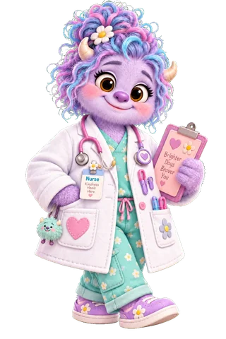 Nurse Nuzzle, the lavender Collyvale nurse in a white coat