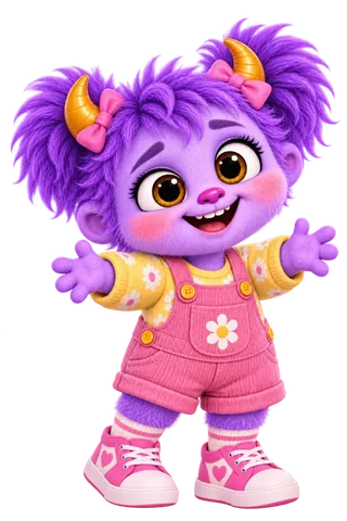 Poppy, the little purple Collywobble with pink bows