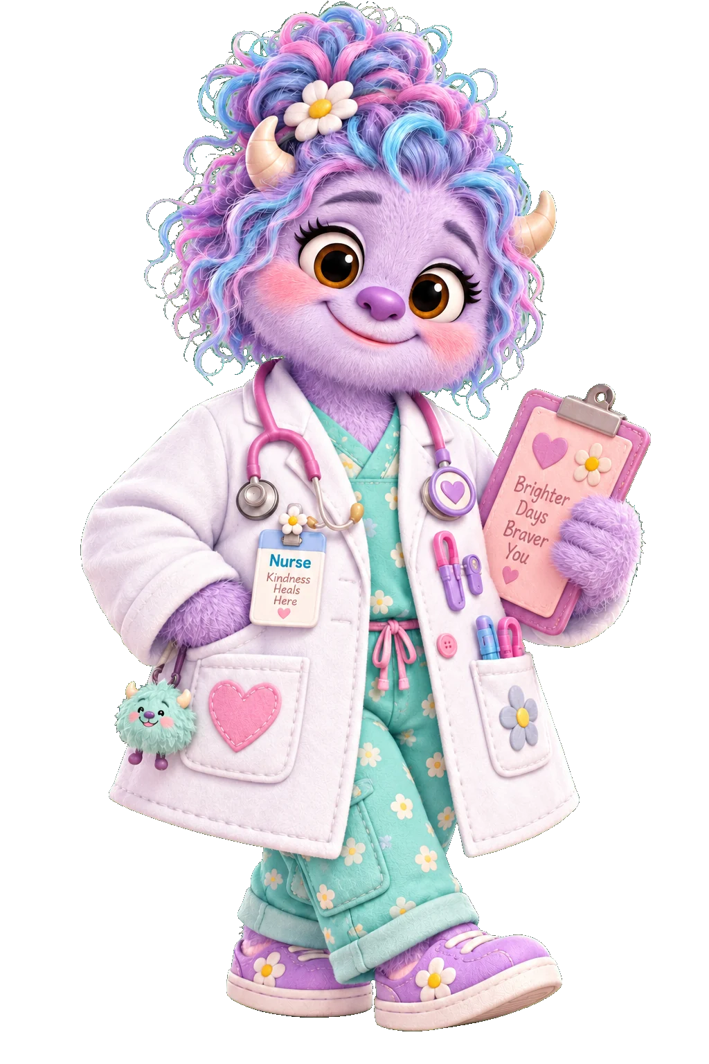 Nurse Nuzzle, the lavender Collyvale nurse in a white coat