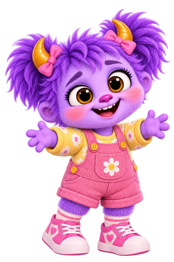 Poppy, the little purple Collywobble with pink bows